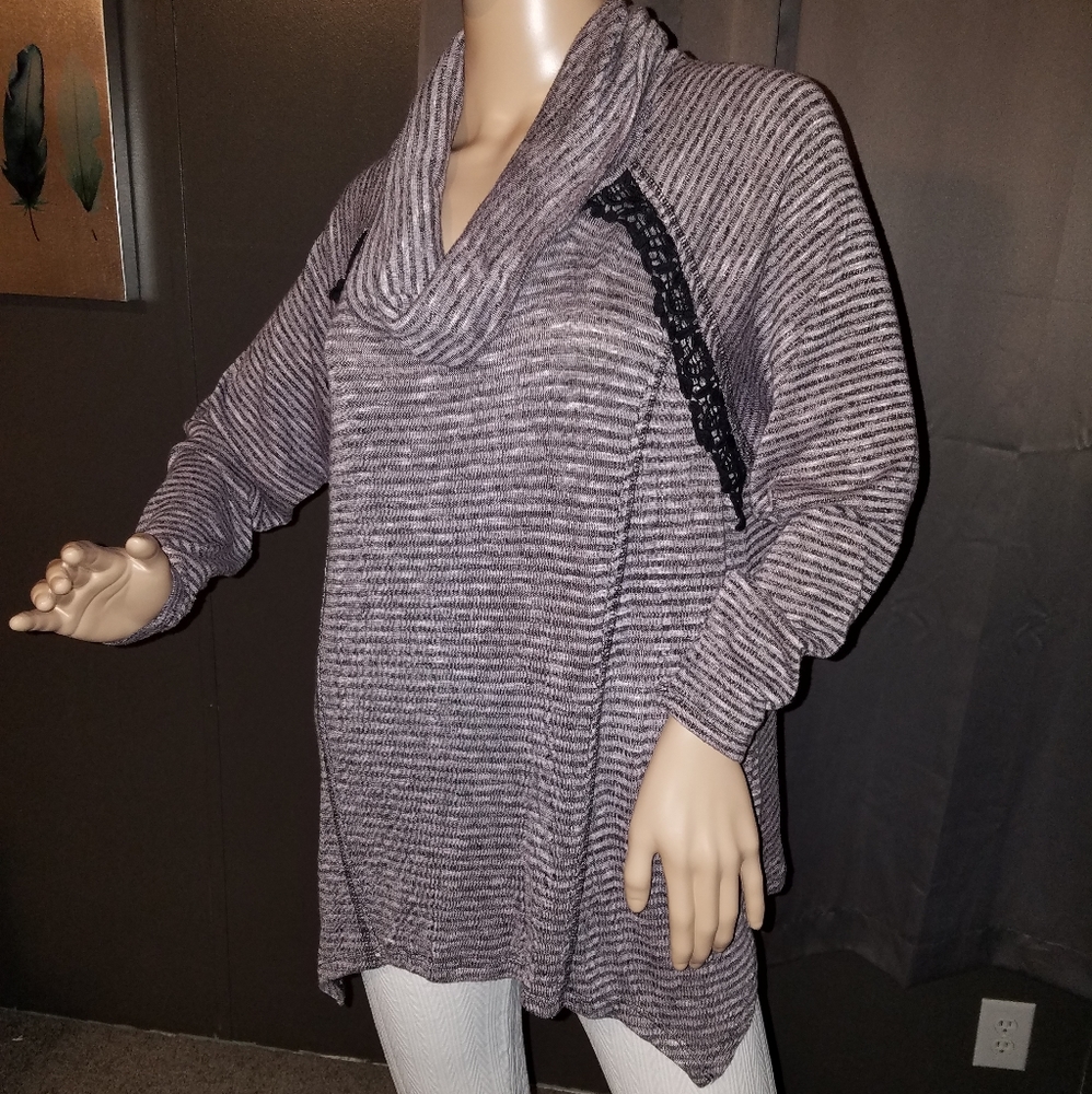 Absolutely Famous Purple and black cowl neck top Size 1X